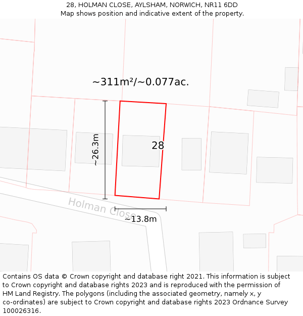28, HOLMAN CLOSE, AYLSHAM, NORWICH, NR11 6DD: Plot and title map