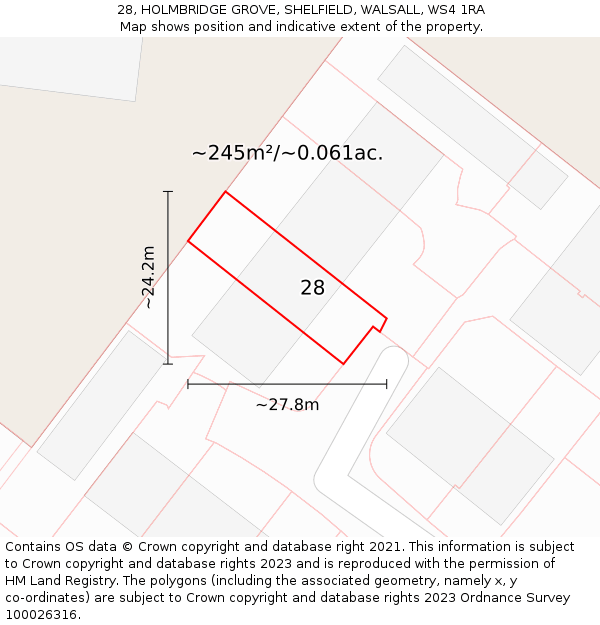 28, HOLMBRIDGE GROVE, SHELFIELD, WALSALL, WS4 1RA: Plot and title map