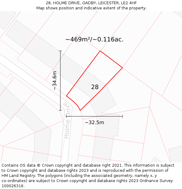 28, HOLME DRIVE, OADBY, LEICESTER, LE2 4HF: Plot and title map