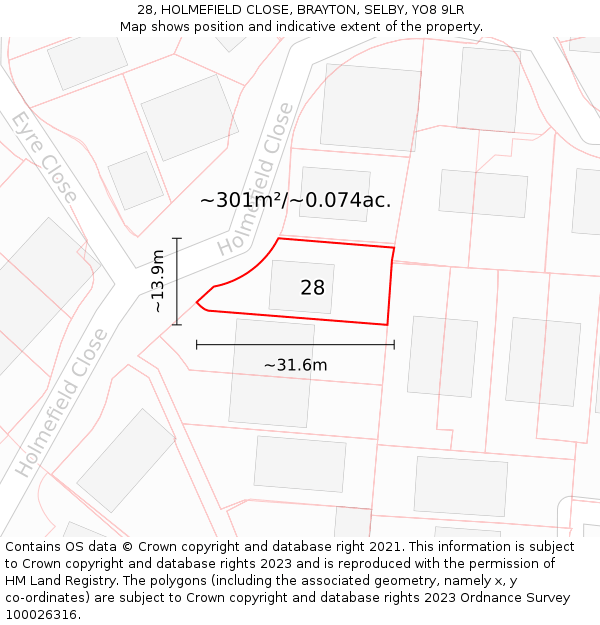 28, HOLMEFIELD CLOSE, BRAYTON, SELBY, YO8 9LR: Plot and title map
