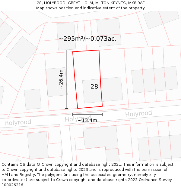 28, HOLYROOD, GREAT HOLM, MILTON KEYNES, MK8 9AF: Plot and title map