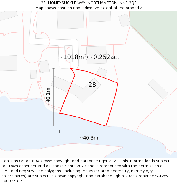 28, HONEYSUCKLE WAY, NORTHAMPTON, NN3 3QE: Plot and title map