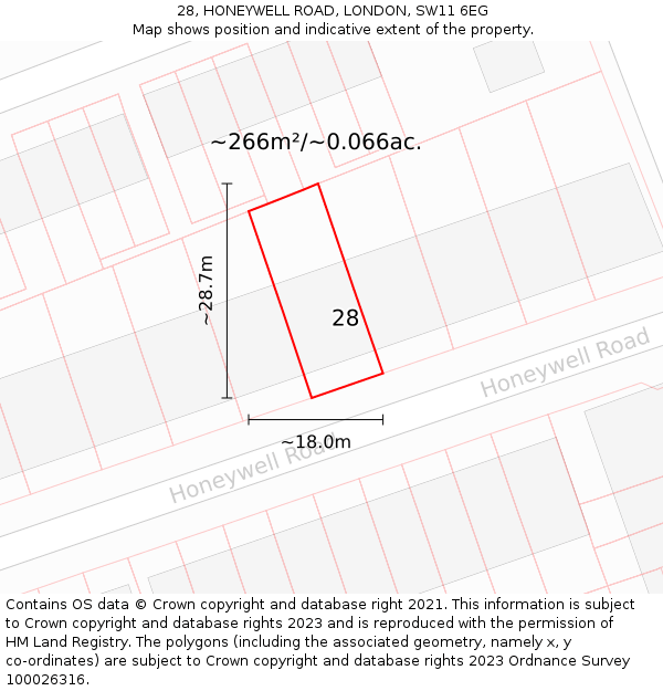 28, HONEYWELL ROAD, LONDON, SW11 6EG: Plot and title map