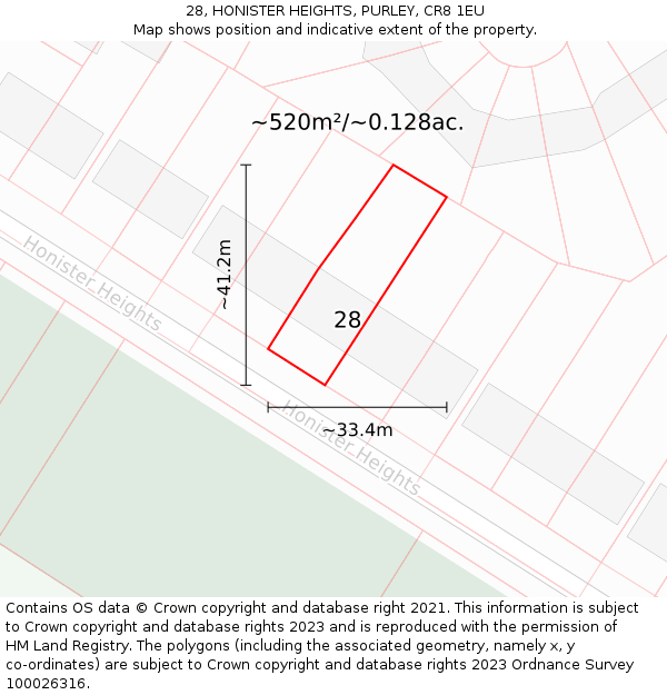28, HONISTER HEIGHTS, PURLEY, CR8 1EU: Plot and title map