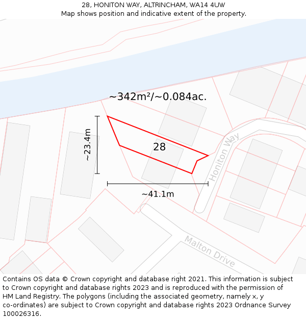 28, HONITON WAY, ALTRINCHAM, WA14 4UW: Plot and title map