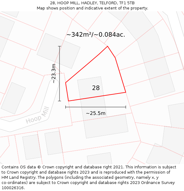 28, HOOP MILL, HADLEY, TELFORD, TF1 5TB: Plot and title map