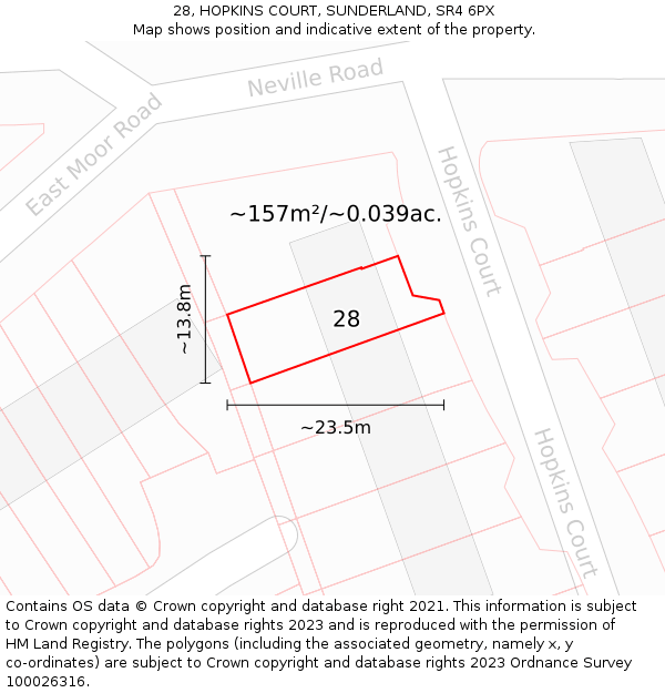 28, HOPKINS COURT, SUNDERLAND, SR4 6PX: Plot and title map