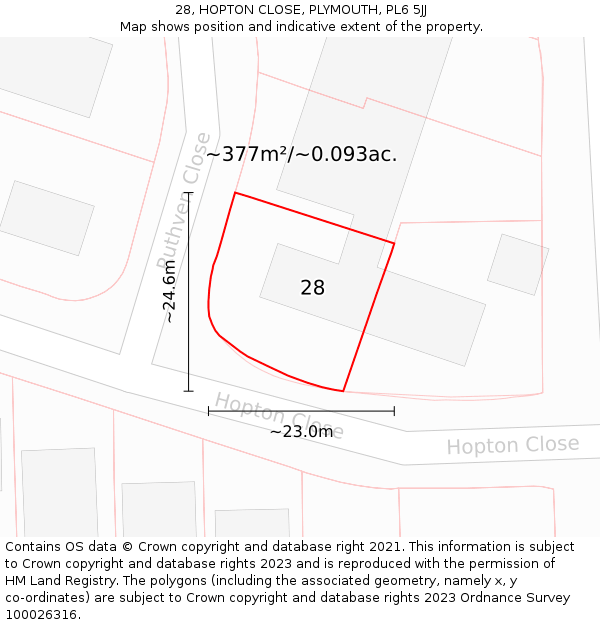 28, HOPTON CLOSE, PLYMOUTH, PL6 5JJ: Plot and title map
