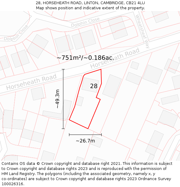 28, HORSEHEATH ROAD, LINTON, CAMBRIDGE, CB21 4LU: Plot and title map