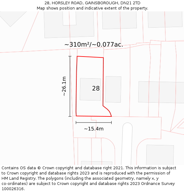 28, HORSLEY ROAD, GAINSBOROUGH, DN21 2TD: Plot and title map