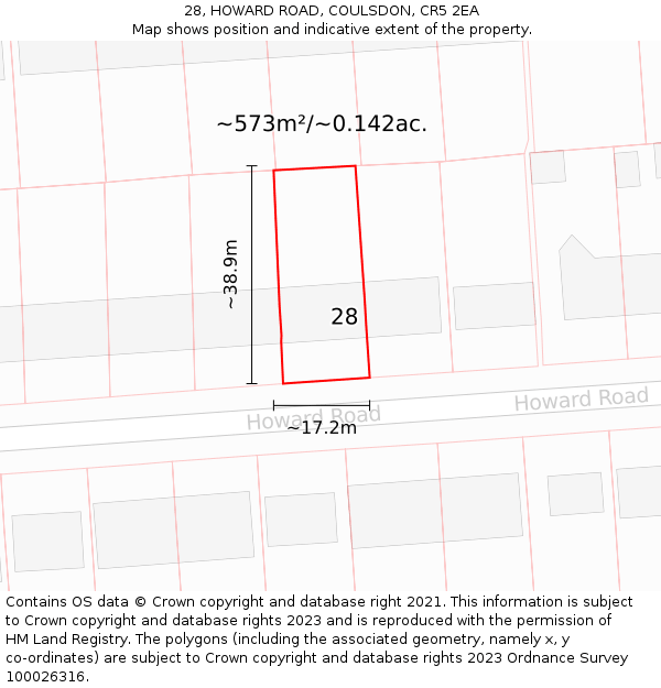 28, HOWARD ROAD, COULSDON, CR5 2EA: Plot and title map