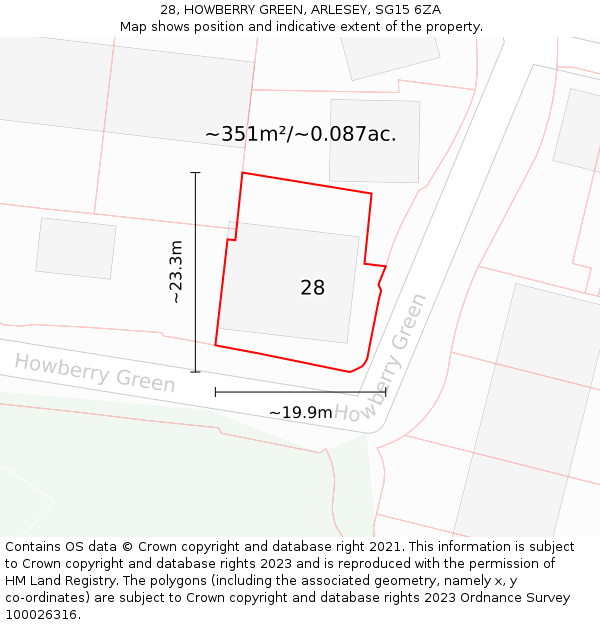 28, HOWBERRY GREEN, ARLESEY, SG15 6ZA: Plot and title map