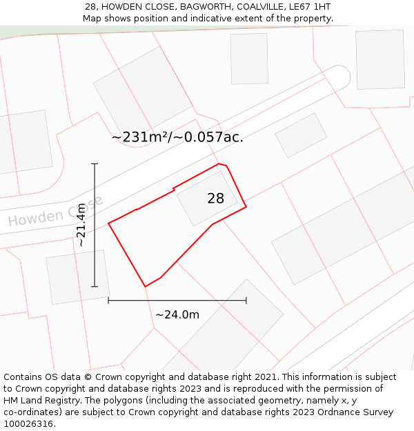 28, HOWDEN CLOSE, BAGWORTH, COALVILLE, LE67 1HT: Plot and title map