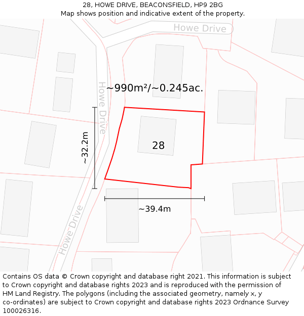 28, HOWE DRIVE, BEACONSFIELD, HP9 2BG: Plot and title map