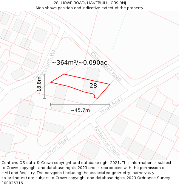 28, HOWE ROAD, HAVERHILL, CB9 9NJ: Plot and title map