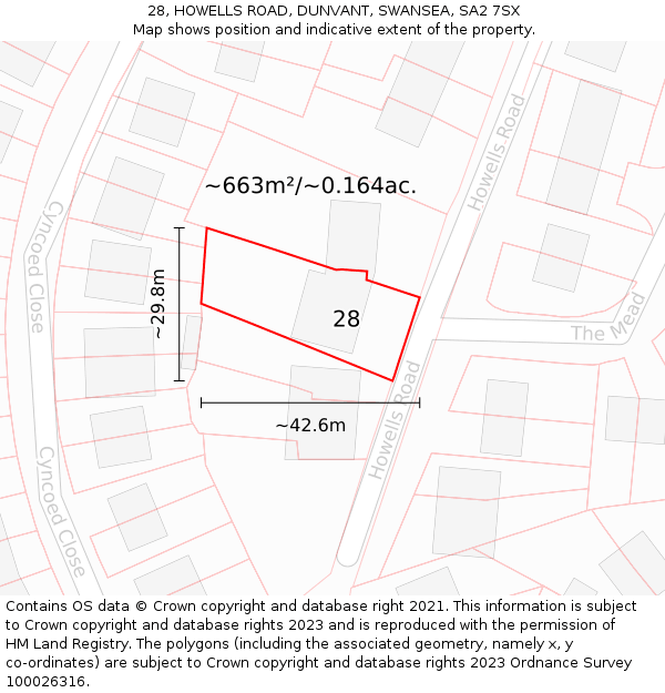 28, HOWELLS ROAD, DUNVANT, SWANSEA, SA2 7SX: Plot and title map