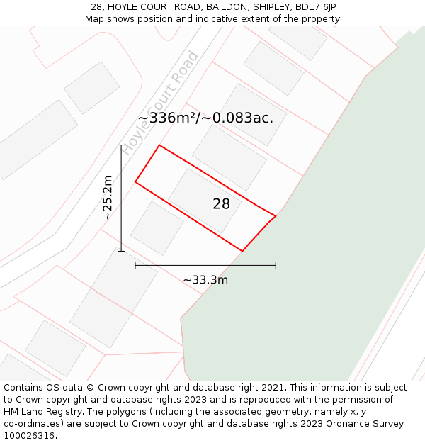 28, HOYLE COURT ROAD, BAILDON, SHIPLEY, BD17 6JP: Plot and title map