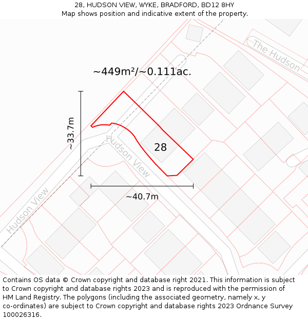 28, HUDSON VIEW, WYKE, BRADFORD, BD12 8HY: Plot and title map