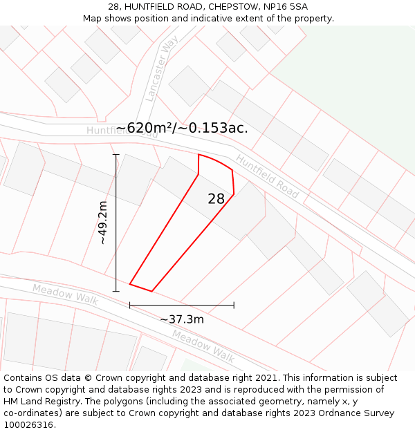 28, HUNTFIELD ROAD, CHEPSTOW, NP16 5SA: Plot and title map