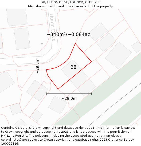 28, HURON DRIVE, LIPHOOK, GU30 7TZ: Plot and title map