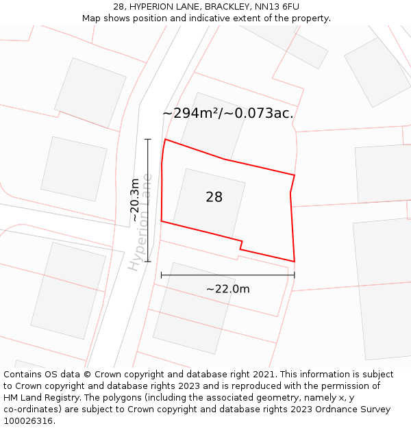 28, HYPERION LANE, BRACKLEY, NN13 6FU: Plot and title map