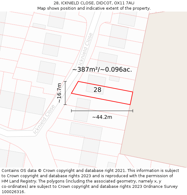 28, ICKNIELD CLOSE, DIDCOT, OX11 7AU: Plot and title map