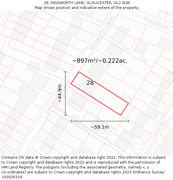 28, INNSWORTH LANE, GLOUCESTER, GL2 0DB: Plot and title map