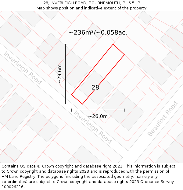 28, INVERLEIGH ROAD, BOURNEMOUTH, BH6 5HB: Plot and title map