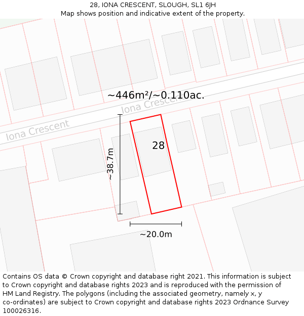28, IONA CRESCENT, SLOUGH, SL1 6JH: Plot and title map