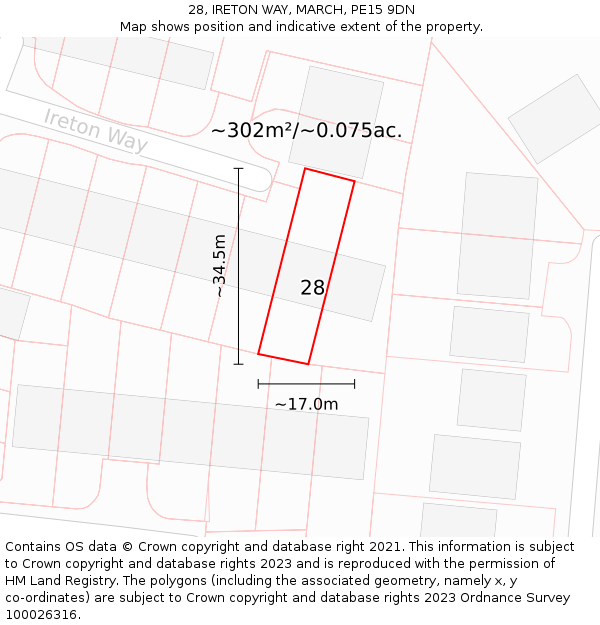 28, IRETON WAY, MARCH, PE15 9DN: Plot and title map