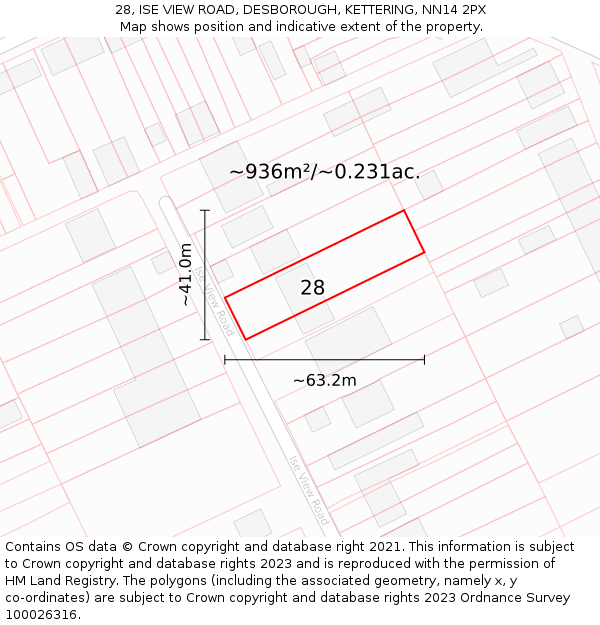28, ISE VIEW ROAD, DESBOROUGH, KETTERING, NN14 2PX: Plot and title map