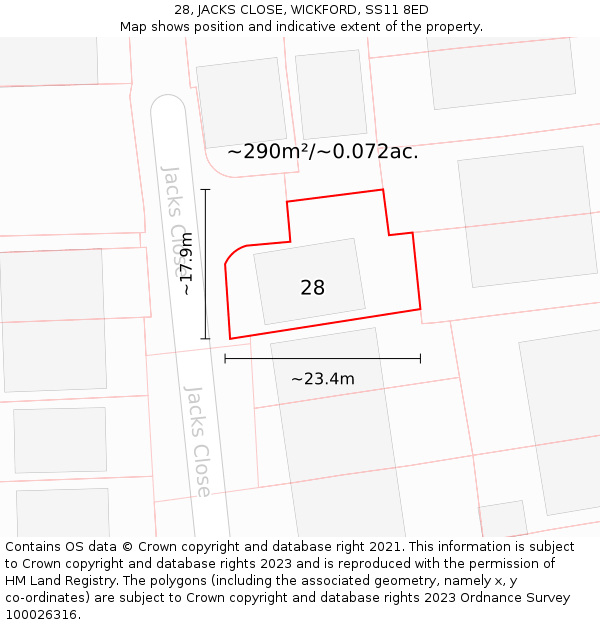 28, JACKS CLOSE, WICKFORD, SS11 8ED: Plot and title map