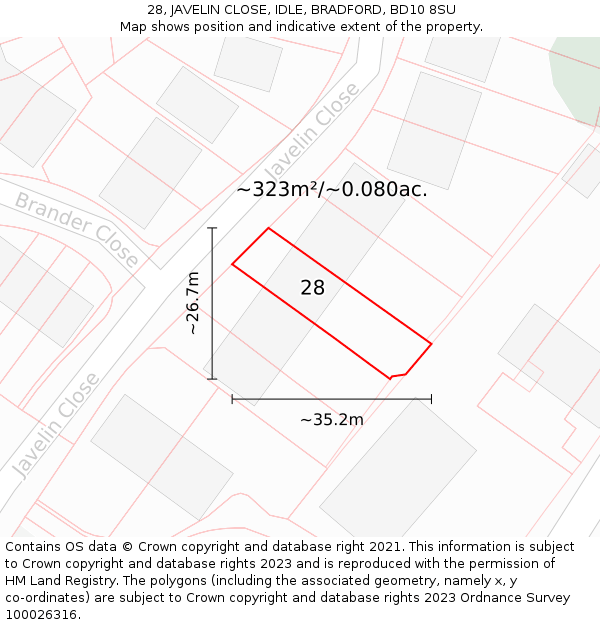 28, JAVELIN CLOSE, IDLE, BRADFORD, BD10 8SU: Plot and title map