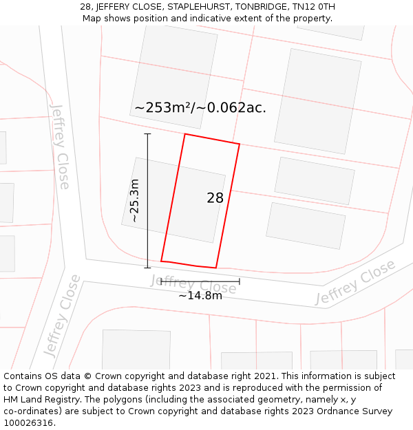 28, JEFFERY CLOSE, STAPLEHURST, TONBRIDGE, TN12 0TH: Plot and title map