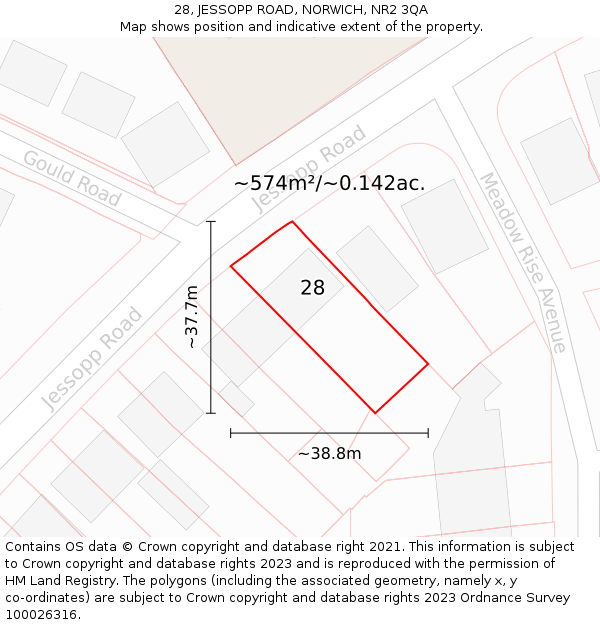 28, JESSOPP ROAD, NORWICH, NR2 3QA: Plot and title map