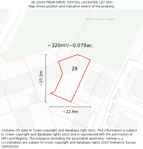 28, JOHN FREAR DRIVE, SYSTON, LEICESTER, LE7 2DN: Plot and title map