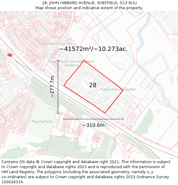 28, JOHN HIBBARD AVENUE, SHEFFIELD, S13 9UU: Plot and title map