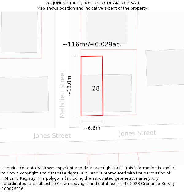 28, JONES STREET, ROYTON, OLDHAM, OL2 5AH: Plot and title map