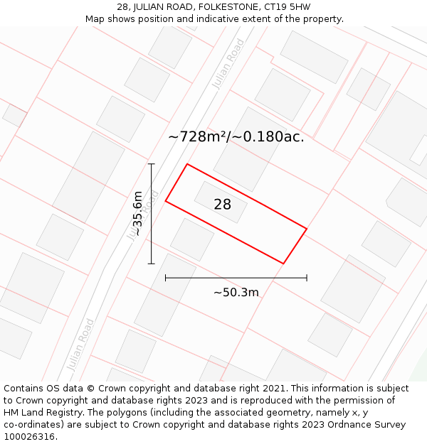 28, JULIAN ROAD, FOLKESTONE, CT19 5HW: Plot and title map