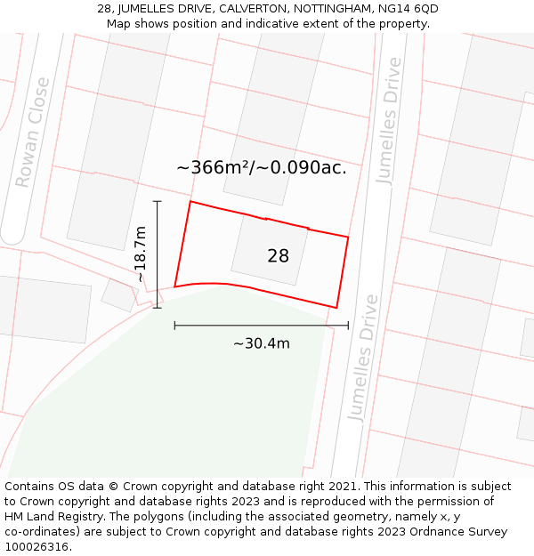 28, JUMELLES DRIVE, CALVERTON, NOTTINGHAM, NG14 6QD: Plot and title map