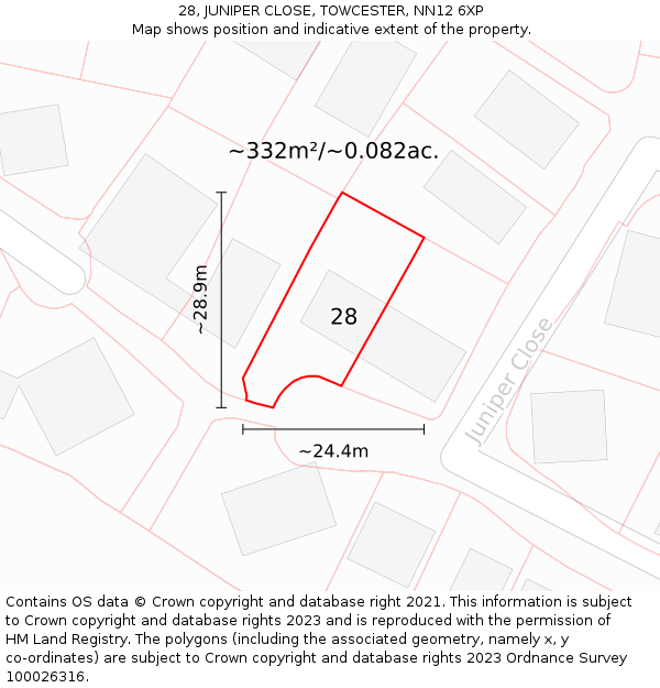28, JUNIPER CLOSE, TOWCESTER, NN12 6XP: Plot and title map