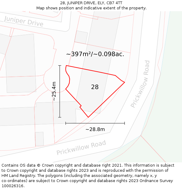 28, JUNIPER DRIVE, ELY, CB7 4TT: Plot and title map