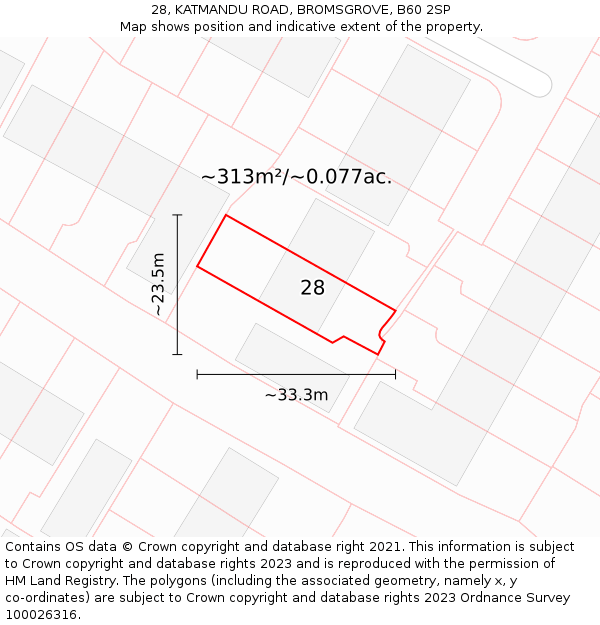 28, KATMANDU ROAD, BROMSGROVE, B60 2SP: Plot and title map