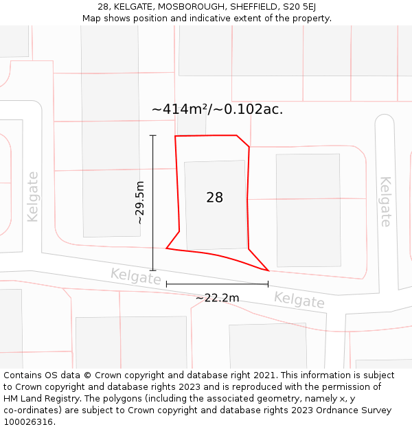 28, KELGATE, MOSBOROUGH, SHEFFIELD, S20 5EJ: Plot and title map