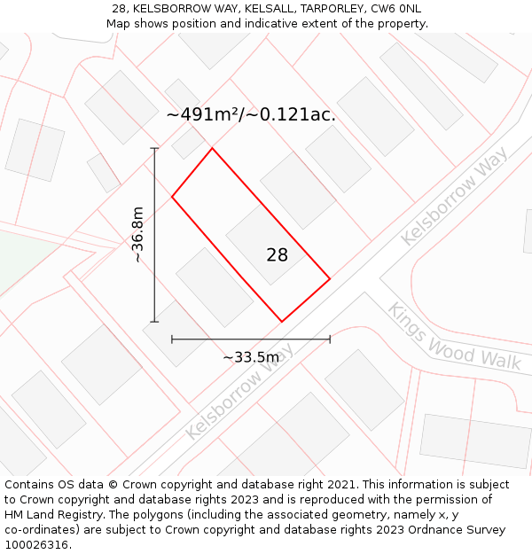 28, KELSBORROW WAY, KELSALL, TARPORLEY, CW6 0NL: Plot and title map