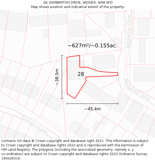 28, KEMBERTON DRIVE, WIDNES, WA8 9FD: Plot and title map