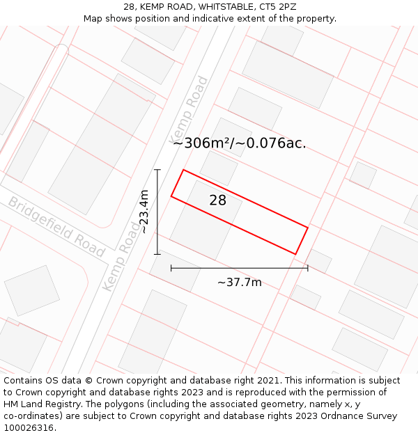 28, KEMP ROAD, WHITSTABLE, CT5 2PZ: Plot and title map