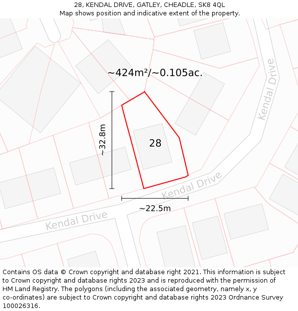 28, KENDAL DRIVE, GATLEY, CHEADLE, SK8 4QL: Plot and title map