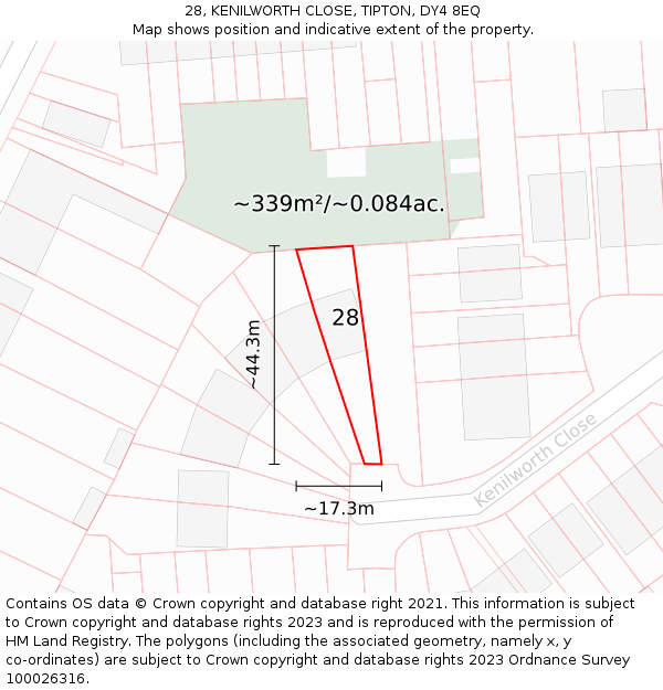 28, KENILWORTH CLOSE, TIPTON, DY4 8EQ: Plot and title map