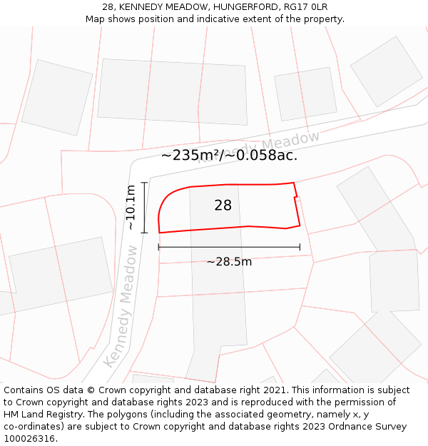 28, KENNEDY MEADOW, HUNGERFORD, RG17 0LR: Plot and title map
